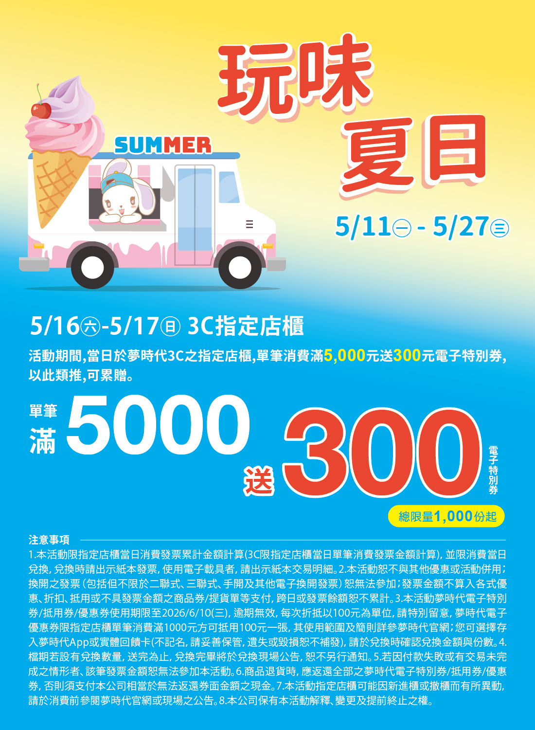 玩味夏日 3C單筆滿仟送佰