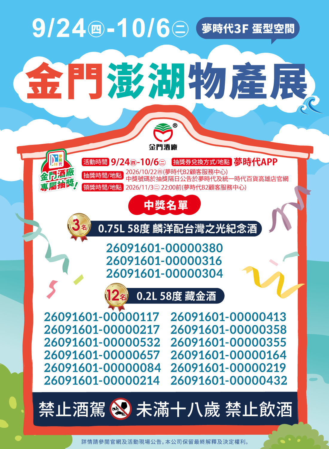 金門酒廠專屬抽獎 中獎名單